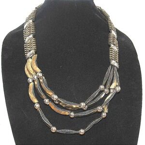 Vintage Rope bib necklace‎ Silver-tone 4 Strands Bikercore Futuristic Layered